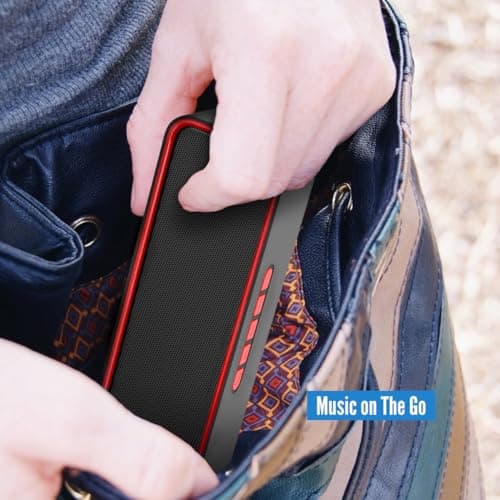 Kolaura Portable Wireless Speaker, Bluetooth 5.0 Speaker with 3D Stereo HiFi Bass, 1500mAh Battery, 12 Hour Playtime (Red - 2 Pack) — view 5
