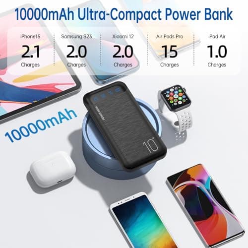 Portable Charger 10000mAh Slim USB C Input and Output Power Bank with LED Display Lightweight External Battery Pack Compatible for iPhone 14/13/12, iPad, Samsung etc. (black) — view 4
