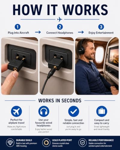 ONYXX Electronics Aircraft Headphone Adapter, Airline Dual 3.5mm Plug to 3.5mm Audio Jack Converter, Airplane Headphone Jack Adapter, Flight Entertainment Audio Adapter, Gold-Plated Connectors — view 3