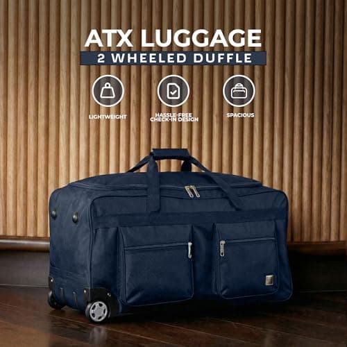ATX Luggage 40" Jumbo Wheeled Duffle Bag Lightweight Rolling Wheels Suitcase Extra Durable Holdall for Sports Travel and Cargo | Navy — view 5
