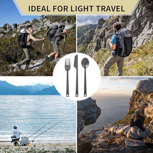 Naturehike Titanium Camping Cutlery Set - Lightweight Camping Cutlery for One - Knife, Fork and Spoon Set with Carabiner and Bag for Hiking and Travel — view 6
