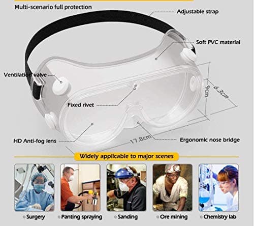 Manissa Safety Goggles, Sealed, Anti-Fog (Pack of 10 Pieces) — view 4