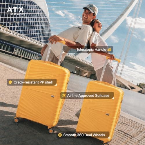 ATX Luggage Medium Suitcase Expandable Unbreakable Polypropylene Hard Shell Hold Check in Fits 23-26KG Super Lightweight with 4 Dual Spinner Wheels and Built in TSA Lock (Honey Yellow, 86 Liters) — view 5
