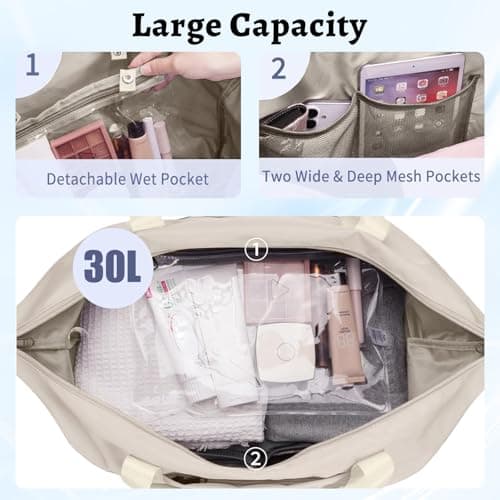 Flintronic 40x20x25CM for Ryanair Cabin Bags, 20L Underseat Hand Luggage, Foldable Travel Duffel Bag with Removable Wet Pocket and Shoulder Strap, for Travel Women Men - Beige — view 4