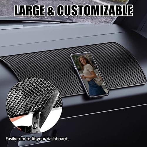 1 Pack 27x15cm Non-Slip Car Dashboard Mat PU Anti-Slip Grip Pad Multi-Purpose Holder for Phone Sunglasses Keys Heat-Resistant Residue-Free Mesh Texture For Driving Use (Black) — view 6