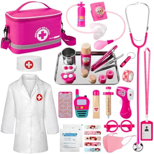 EFO SHM Doctors Set for Kids Age 3+, Kids Medical Kit with Realistic Stethoscope, Wooden Doctor Playset, Costume, Pretend Play Educational Toy Gift