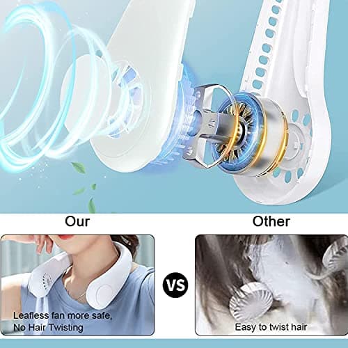YUXUE Portable Neck Fan, USB Rechargeable Hands Free Bladeless Personal Mini Fans, 3 Speeds Adjustable, Wearable Cooling Fan for Traveling, Sports, Office, White — view 4