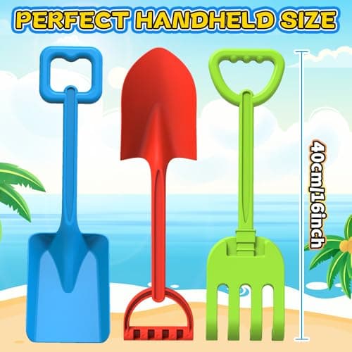 Jumbo Beach Shovels Spade Toys Set for Kids, 16" Long Sturdy Handle ABS Plastic Sand Scoop, 3 Pack Planting Summer Winter Gift for Mud Sand Snow Digging, Backyard Gardening Tool Accessories — view 2