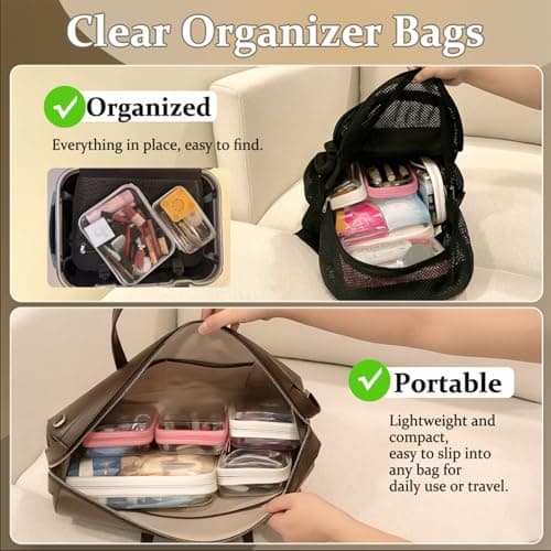WELPIRT Clear Hard Zipper Pouch Case for Storage, Stackable Waterproof Transparent Clear Zipper Bag, Toiletry Pouch, Travel Organizer, Clear Cosmetic Bag,Toy Storage Bins, White, M+3S, M+3s — view 3