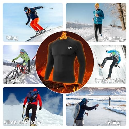 MEETWEE Men's Thermal Underwear Tops, Black Camo Long Sleeve Compression Shirt, Regular Fit, XL — view 6