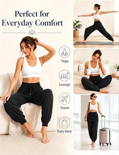 Terecey Womens Yoga Pants High Waist Harem Trousers with Pockets Black — view 6