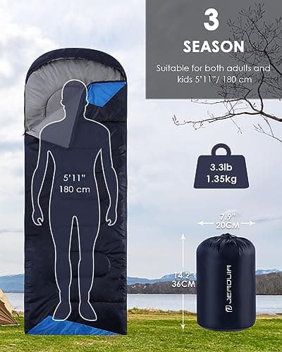 Sleeping Bags for Adults Backpacking Lightweight Waterproof- 3 Seasons Cold Weather Sleeping Bag for Girls Boys Mens for Warm Camping Hiking Outdoor Travel Hunting with Compression Bags（Navy Blue） — view 2