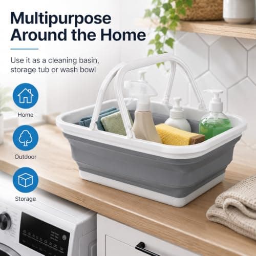 Collapsible Washing Up Bowl – Foldable Silicone Basin with Handles for Camping & Home, Lightweight Pop Up Washing Bowl for Caravan, Outdoor Travel or Kitchen Use (39 * 28 * 17CM) — view 5