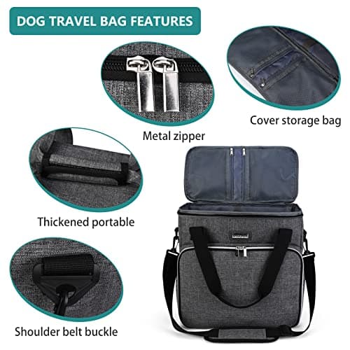 BAGLHER Dog Travel Bag, Pet Travel Bag (ALL Pet Travel Supplies), With 2 Pet Food Containers and 2 Collapsible Silicone Bowls; Essential Kits for Pet Travel Grey — view 4