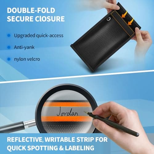 Eongreat Military Grade Faraday Bags for Phones, Fireproof & Waterproof Signal Blocking Pouch for 5G/WiFi/GPS/RFID, Anti-Hacking Go Dark Blocker Bag for Smartphones and Car Keys, 2 Pack (Orange) — view 6