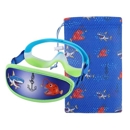 RUIGAO Kids Swim Goggles Age 4-7, Toddler Goggles No Tangle, Child Swimming Mask/Bungee Strap/Soft Band (1PK Toddler Mask - Blue Shark) — view 4