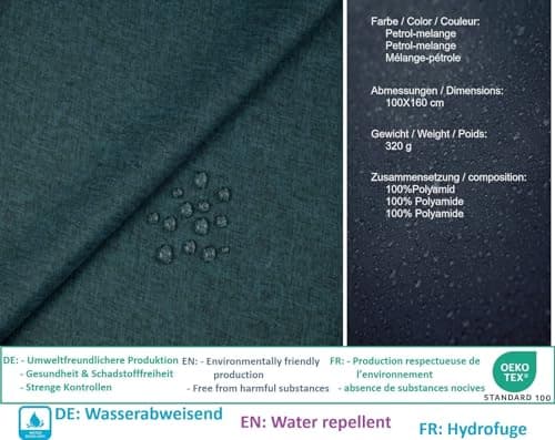 Fabrics-City Petrol-Melange Nylon Water-Repellent, Cordura Lightweight, 200 g/m², Ideal for Outdoor, Backpack, Tent, Hiking, Camping, Adventure, Durable, Weatherproof, Versatile Fabric, 160 x 100 cm — view 6