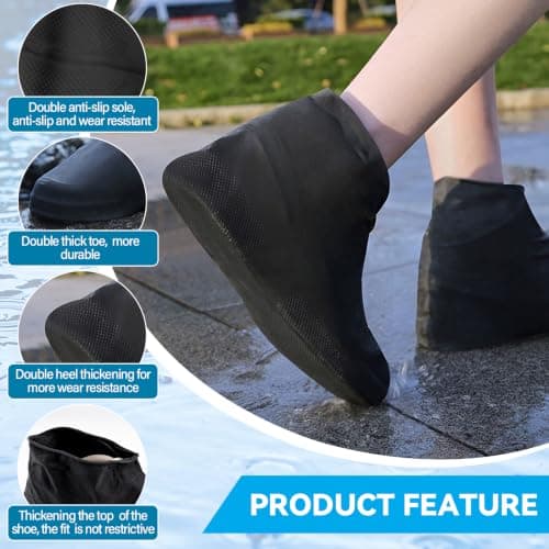 BQMEZRNUS 4Pairs Waterproof Shoe Covers, Non-Slip Reusable — view 3