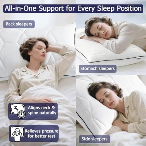 TINCOOL Pillows 2 Pack With Zip & Height Adjustable, Hotel Quality Luxury Pillows For Side, Back & Stomach Sleepers, Pillows For Neck And Shoulder Pain, Support Pillows For Bed & Sofa 42 x 70cm — view 4