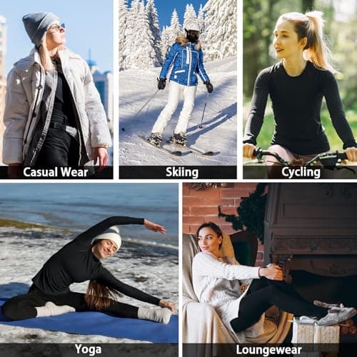 AMZSPORT Women's Thermal Underwear Set, Long Johns Fleece Base Layer, Winter Warm Long Sleeve Top & Soft Leggings for Ladies Black XL — view 6