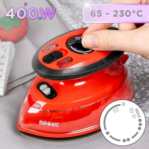 Duronic Travel Iron SI3 RD 400W Mini Irons with Dual Voltage, Variable Temperature Portable 35ml Red Steam Iron for Holiday Quilting Crafts Compact Design for Travelling — view 4