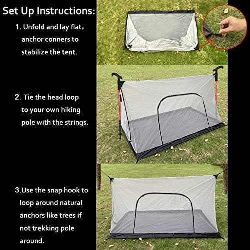 Anvin Trekking Pole Tent Mosquito Netting Tent Breeze Mesh with Good Ventilation Trekker Backpacking Tent for 2 Person with Waterproof Oxford Floor for Bugs(210cmx120cmx110cm) — view 6