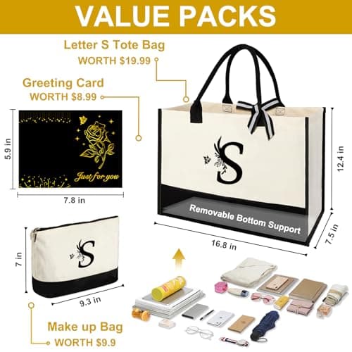 Personalized Gifts for Women - Initial Canvas Tote Bag with Makeup Bag - S — view 5