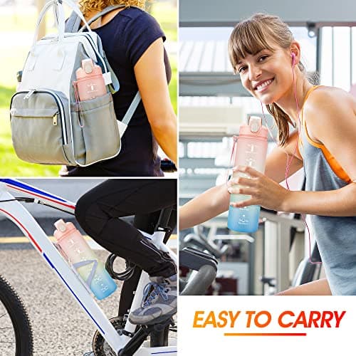 YC Kitchen Water Bottle with Time Marker - 1L Water Bottles with Straw, air up water bottle Leakproof & BPA Free Sports Water Bottle with Carry Strap for Fitness,Gym,and Outdoor Sports — view 6