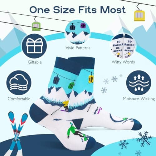 Funny Skiing Socks for Men Dad Teen Boy, I’D RATHER BE SKIING Novelty Gifts — view 4