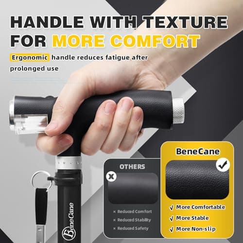 BeneCane Walking Cane for Women Folding Cane for Men with Two Led Lights Quad Cane with Stable Base Lightweight and Adjustable Walking Stick — view 3
