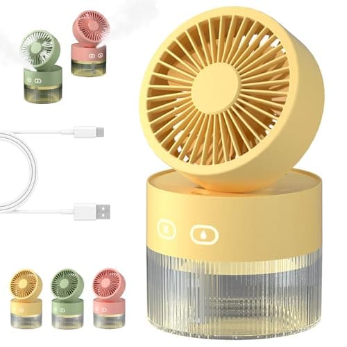 Portable Misting Fan with 3 Speeds & Night Light, 3-in-1 Mini Evaporative Air Cooler with 1800mAh Battery, Foldable Personal Desk Fan & Quiet Mister for Home, Office, Travel & Camping (Yellow)