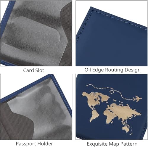ILIYAH Passport Cover UK Waterproof Passport Holder Travel Accessories Passport Protector Women PU Leather Passport Holders (Navy) — view 2