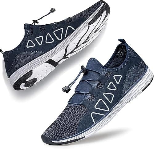 Raoendis Mens Womens Water Shoes - Quick Dry Aqua Shoes Unisex Beach Shoes for Surfing Swimming Sailing Kayak Navy Blue Size 12