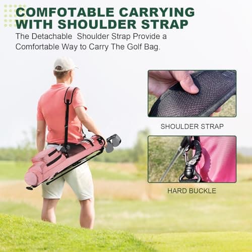 MAZEL Golf Stand Bag 2 Way Divider 2 Pockets,Adjustable Shoulder Straps,Superior 900D Nylon Lightweight Material Pencil Golf Bag for Men Women (Pink) — view 4