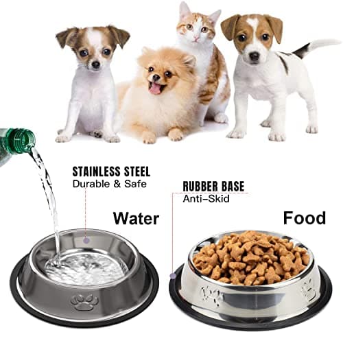 Jiuhao Stainless Steel Non Slip Dog Bowls Pack of 2, 350 ml /11.8oz Small for Pet Drinking Water & Feeding Puppy Food Bowl — view 3