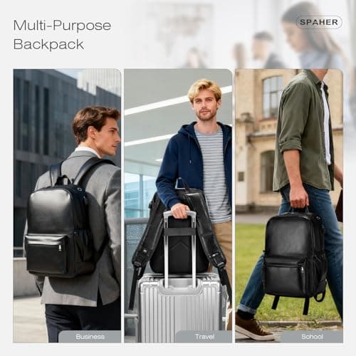 SPAHER Cabin Bag 40x30x20cm Wizzair Vueling PU Leather Travel Cabin Backpack Men Women Waterproof Laptop Backpack 15.6 Inch Rucksack Underseat Carry on Luggage for Flight Airplane — view 5