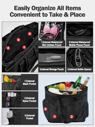 2 in 1 Insulated Dry-wet Separation Cooler Backpack Shoulder Bag 12-Hour Cold Retention, Large Leakproof Soft Cooler Bag, Waterproof Travel Cooler for Beach, Picnic, Camping for Women Black — view 6