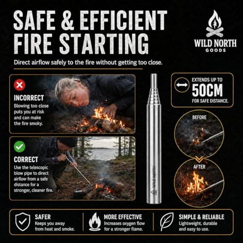 Wild North Goods Fire Starter Kit - Ferro Rod, Striker, Tinder Rope, Bellow & Bag - Survival Gear for Camping, Bushcraft, Hiking & Emergency Use (15,000+ Strikes) — view 6