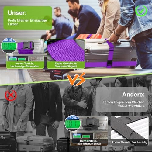 Aulese 2 Pack Luggage Straps, Adjustable Suitcase Straps with Luggage Tags, High-Visibility Luggage Straps for Suitcases, Travel Accessories Luggage Belt for Baggage (Purple) — view 5