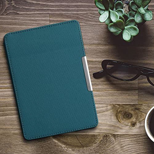 kwmobile Case Compatible with Amazon Kindle Paperwhite - Nylon Protective e-Reader Cover Folio Book Style Case - Petrol — view 2