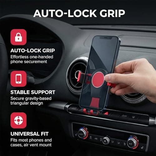 Culinavog Car Phone Holder, Gravity Phone Holder, Upgrade Design Aluminum Alloy Rotation, Air Vent Car Phone Mount Cradle for 360° Rotation, Compatible with Audi A3 (Red) — view 2