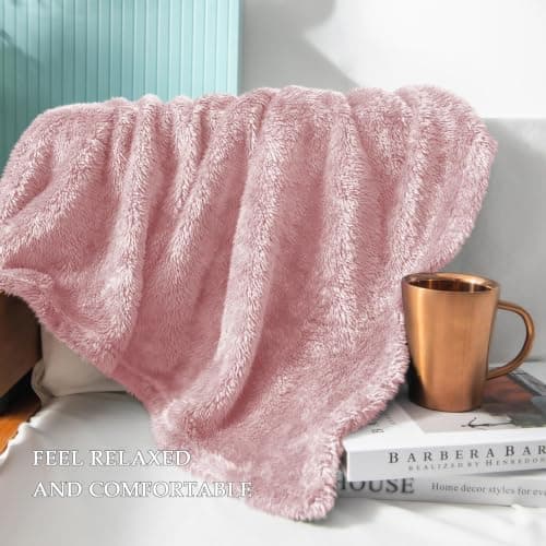 Exclusivo Mezcla Large Plush Fleece Blanket for Sofa Couch, Dusty Pink — view 3