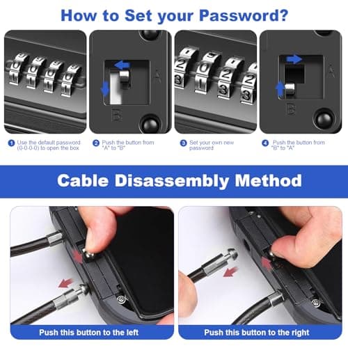 Hurinan Portable Safe Box with Code, [Waterproof & Anti-Theft]Travel Safe, Combination Security Case Lock Box with Removable Wire Rope, for Beach, Cars, Office, Vacation (Black) — view 6
