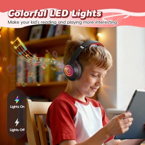 Kids Headphones Wireless with LED Lights 85H Playtime for Toddler Boy Black — view 3