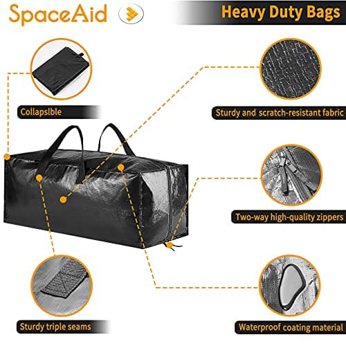SpaceAid Heavy Duty Moving Bags, Extra Large Storage Totes W/Backpack Straps Strong Handles & Zippers, Alternative to Moving Boxes, Packing & Moving Supplies, Black (8 Pack) — view 6
