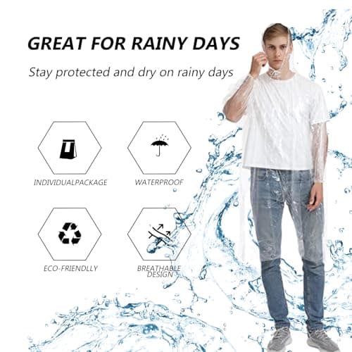 CHGANG 3 Pack Rain Poncho Waterproof Emergency Raincoats Adult With Hood For Camping,Fishing,Theme Parks,Festivals (Clear) — view 3