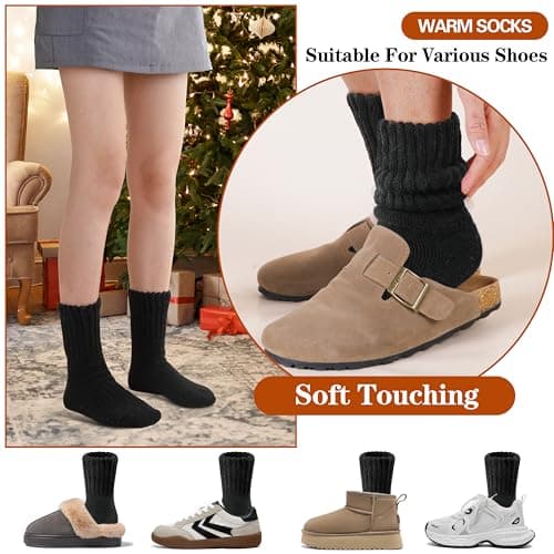 Sandsuced Merino Wool Thermal Boot Socks for Men Women Winter Warm Thick Cosy Walking Hiking Work Stocking Fillers Socks 3 Pairs(Black Series,M) — view 4
