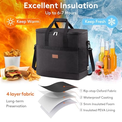Lifewit Cooler Bag 60 Cans Collapsible and Insulated Large Lunch Bag Leakproof Soft Cooler Portable for Camping/BBQ/Family Outdoor Activities, Black — view 4