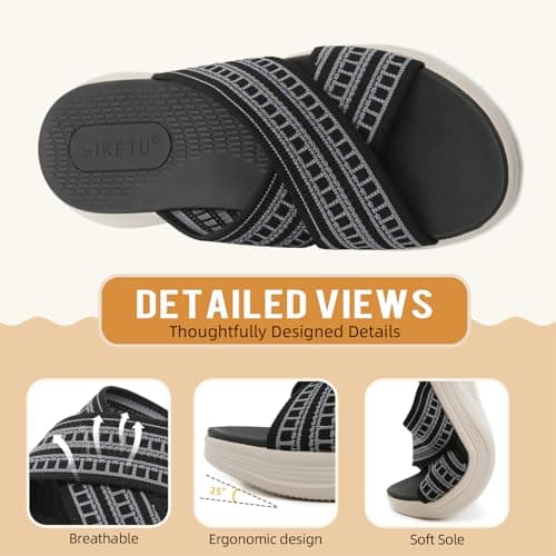 ZDQ Sandals for Women with Arch Support Lightweight Breathable Summer Slides Casual Cushion Walking Sandals for Daily Wear Black 4.5 — view 5