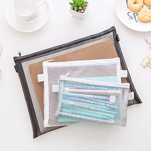 HYFAN Zipper File Folder Bag Breathable Transparent Mesh Document Pocket A4 Paper Pouch Storage for Office School Supplies (PVC, 6 Colors, A4 Size, Pack of 6) — view 3